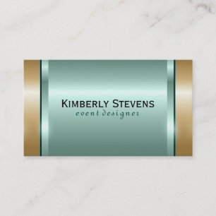 Metallic Mint-Green And Gold Business Card