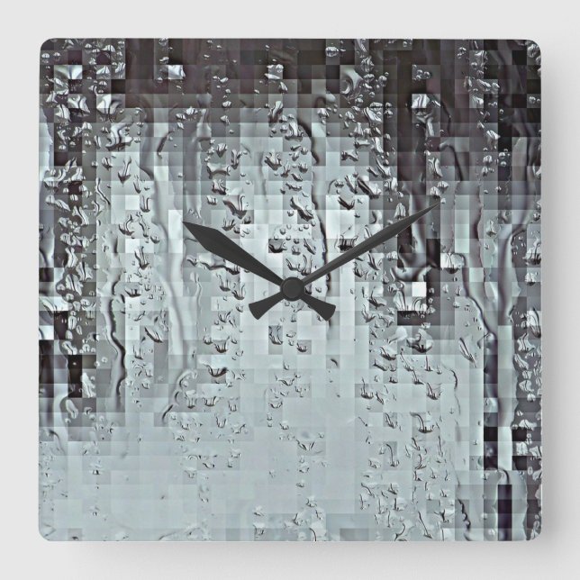 Metallic Modern Abstract Rain Droplets Personalise Square Wall Clock (Front)