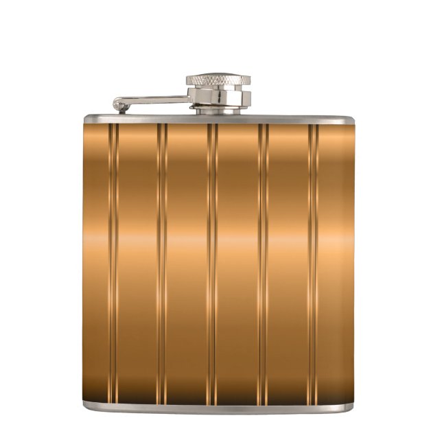 Metallic Modern Copper Tones Stripes Pattern Hip Flask (Front)