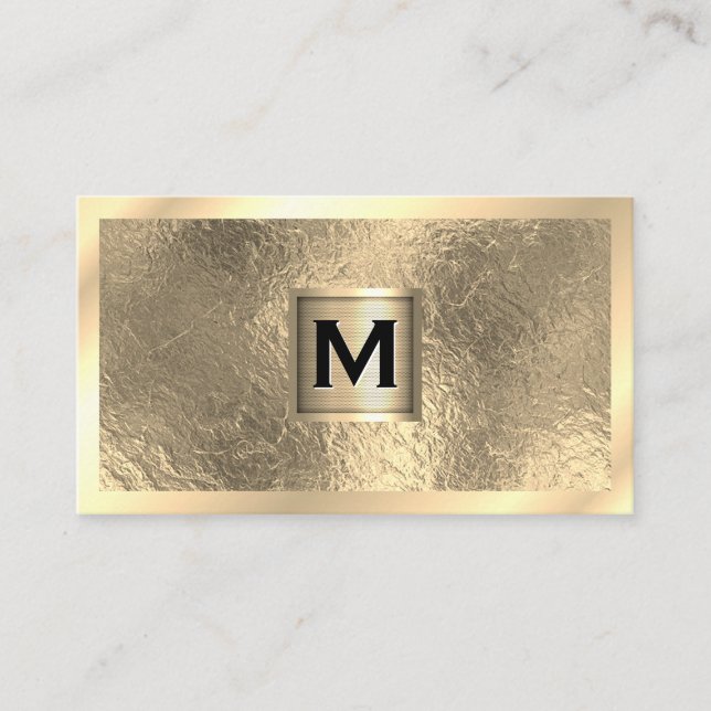 Metallic Monogram Banner | Gold Border | Gold Foil Business Card (Front)