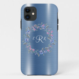 Metallic Monogram Blue Floral Girly iPhone 11 Case