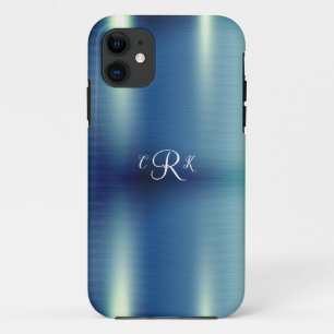 Metallic Monogram Blue Floral Girly Sparkles iPhone 11 Case