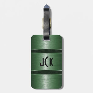 Metallic Monogramed Green Brushed Aluminium Look Luggage Tag