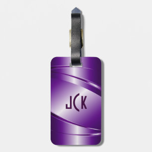 Metallic Monogramed Purple Brushed Aluminium Look Luggage Tag