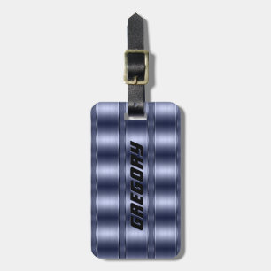 Metallic Muted Blue Tones Stripes Pattern Luggage Tag