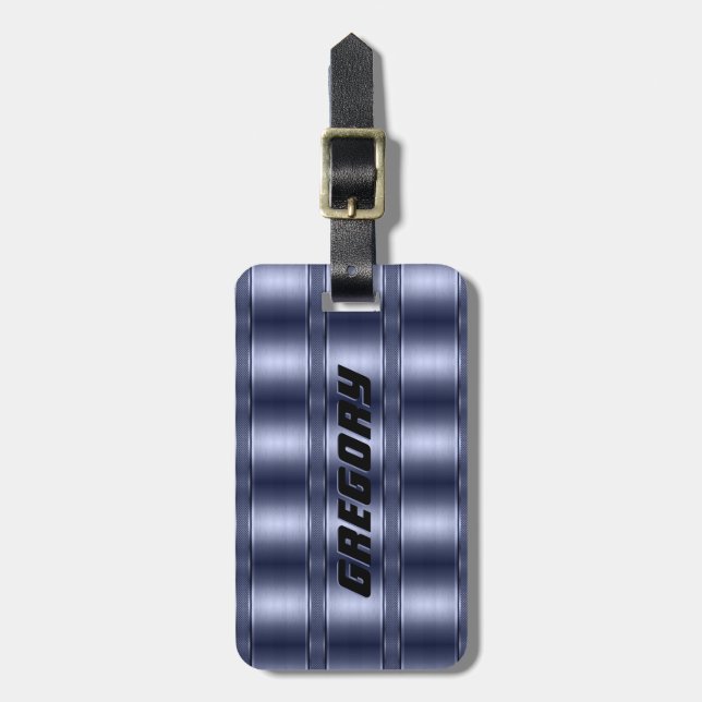 Metallic Muted Blue Tones Stripes Pattern Luggage Tag (Front Vertical)