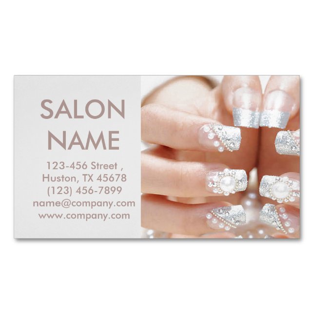 metallic nails fashion beauty SPA nail salon Magnetic Business Card (Front)