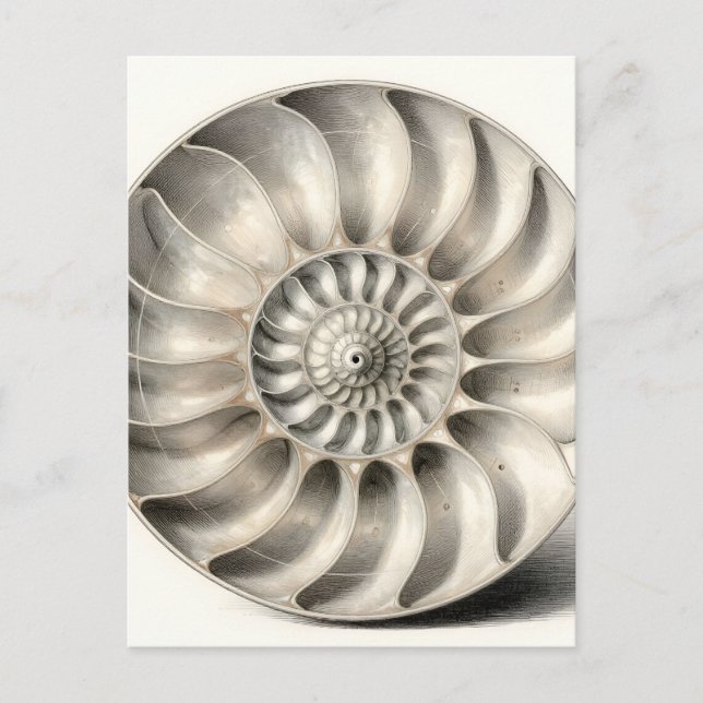 Metallic Nautilus Shell Spiral Geometric  Postcard (Front)