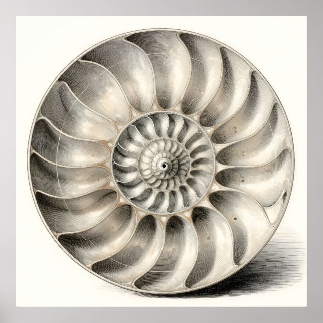 Metallic Nautilus Shell Spiral Geometric  Poster (Front)