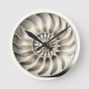 Metallic Nautilus Shell Spiral Geometric Round Clock
