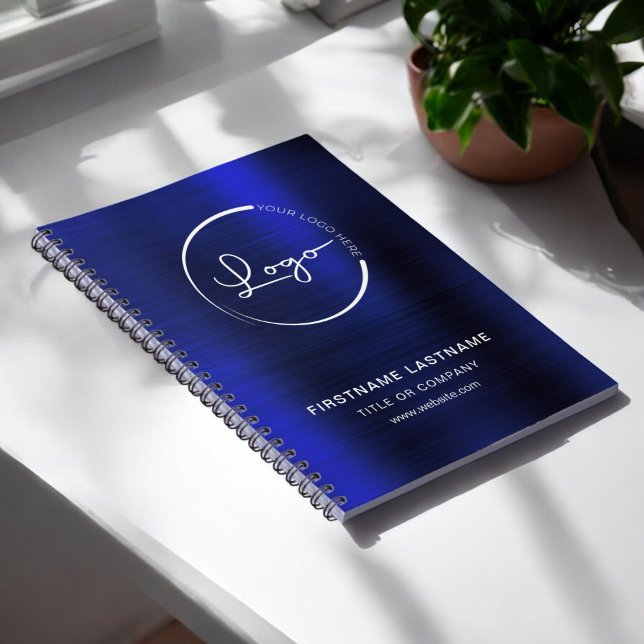 Metallic Navy Blue Business Professional Logo Name Notebook (Creator Uploaded)