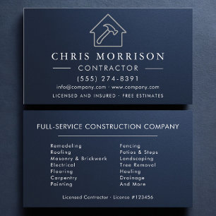 Metallic Navy Blue Silver Building Construction Business Card