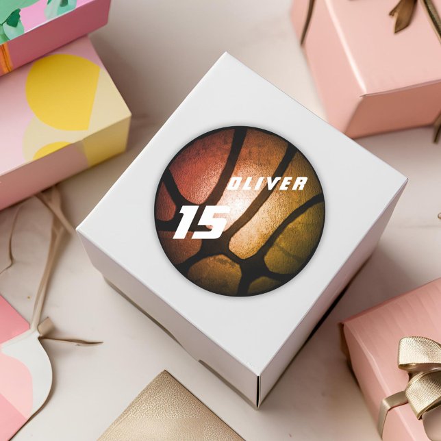Metallic Orange Basketball Ball Birthday Classic Round Sticker (Creator Uploaded)