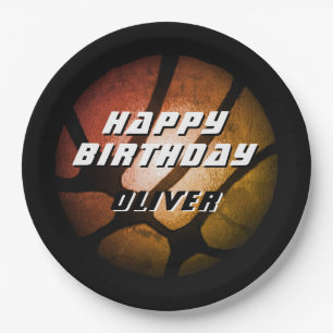 Metallic Orange Basketball Ball Birthday Paper Plate