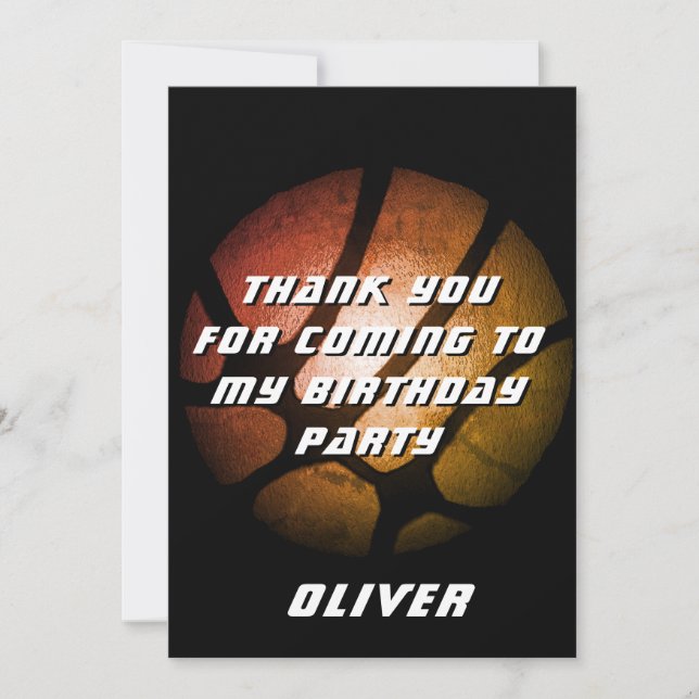 Metallic Orange Basketball Ball Birthday Thank You Card (Front)