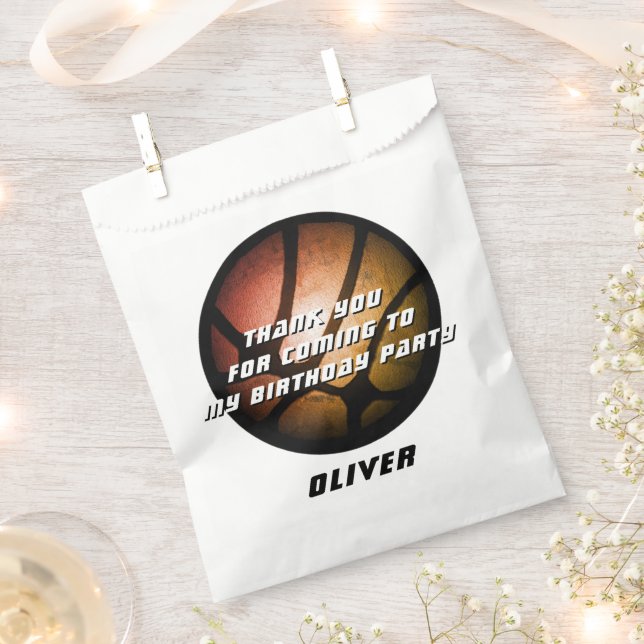 Metallic Orange Basketball Ball Birthday Thank You Favour Bags (Clipped)