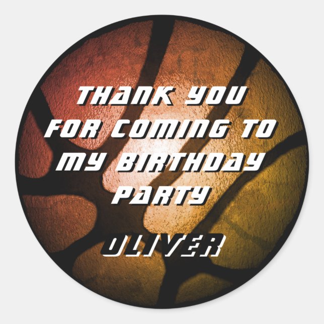 Metallic Orange Basketball Ball Thank you Birthday Classic Round Sticker (Front)