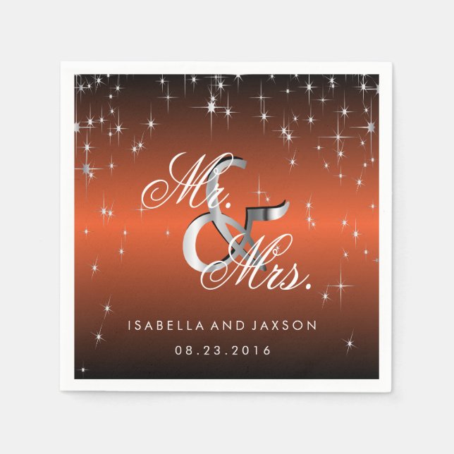 Metallic Orange Star Lights Design Napkin (Front)