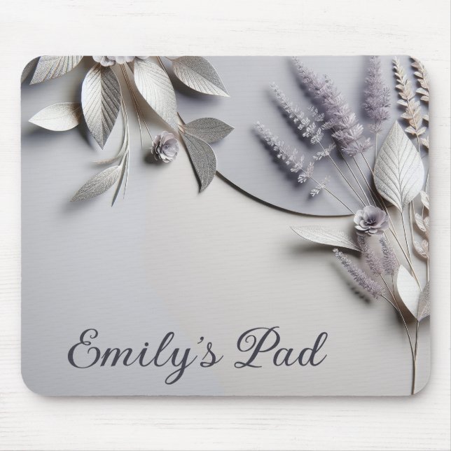 Metallic Paper Flowers On Silver Mouse Mat (Front)