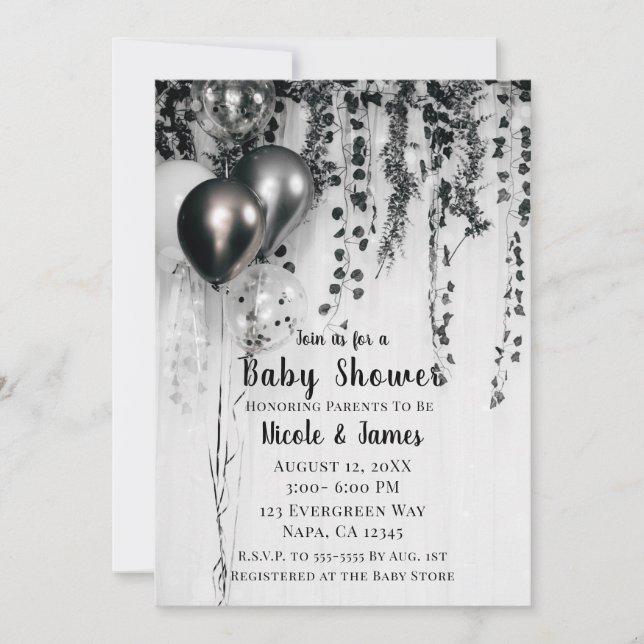 Metallic Party Balloons Rustic Ivy Baby Shower Invitation (Front)
