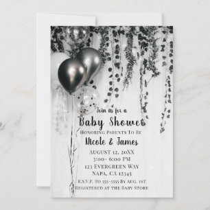 Metallic Party Balloons Rustic Ivy Baby Shower Invitation