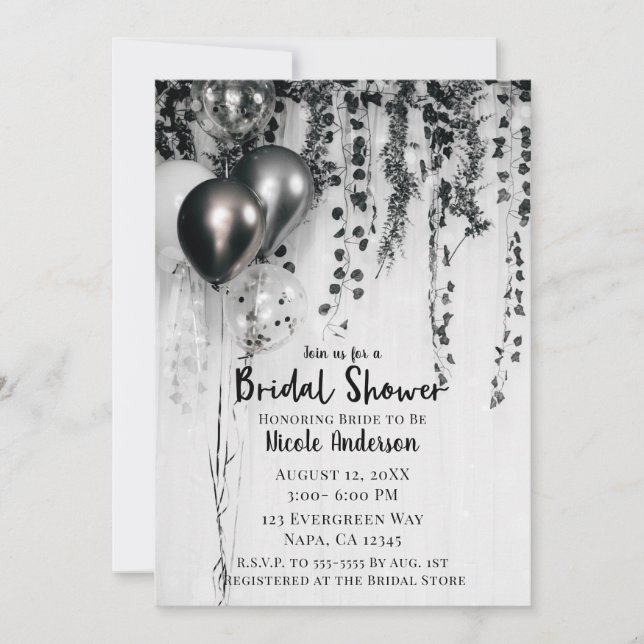 Metallic Party Balloons Rustic Ivy Bridal Shower Invitation (Front)