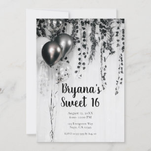 Metallic Party Balloons White Rustic Ivy Sweet 16 Invitation