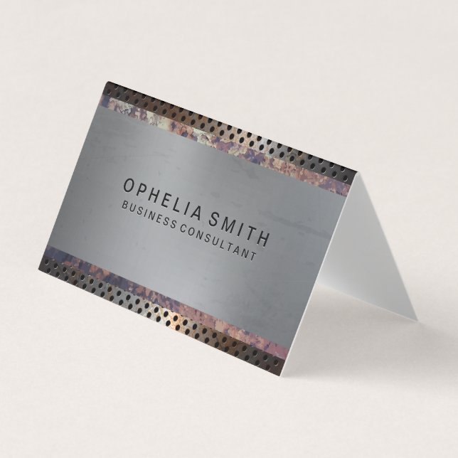Metallic perforated | Rusted Metal Business Card (Front)