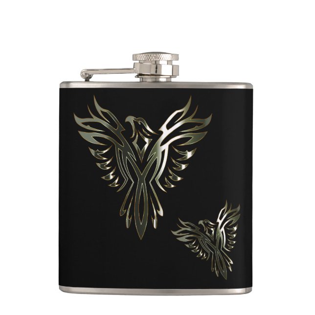 Metallic Phoenix Hip Flask (Front)