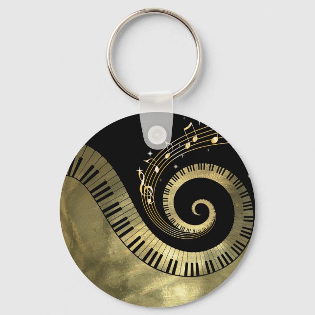 Metallic Piano Keys and Gold Music Notes Keychain (Front)
