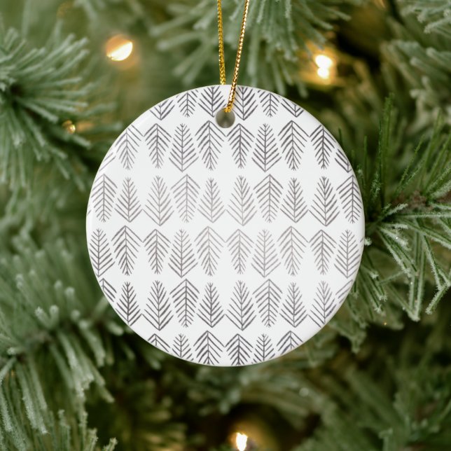 Metallic pine trees pattern - silver ceramic tree decoration (Tree)