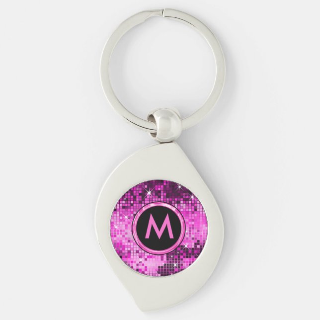 Metallic Pink Disco Glitter Key Ring (Front)