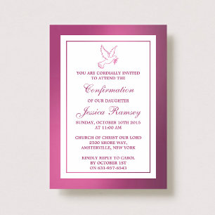 Metallic Pink Dove Holy Communion Or Confirmation Invitation