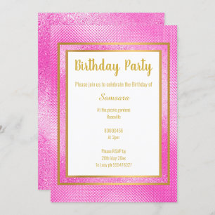 METALLIC PINK & GOLD LAYERED EMBOSSED BIRTHDAY INVITATION