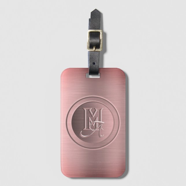 Metallic Pink Steel Engraved Monogram Luggage Tag (Front Vertical)