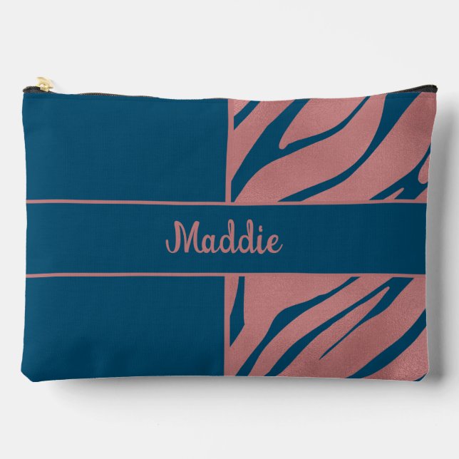 Metallic Pink Zebra Stripes Pattern  Accessory Pouch (Front)