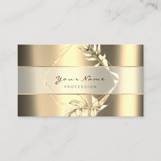 Metallic Poligonal Stripe Gold Sepia Foxier Floral Business Card (Front)