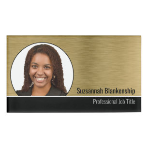 Metallic Professional Brushed Gold Custom Photo Name Tag