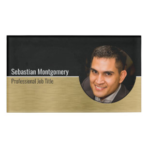 Metallic Professional Brushed Gold Custom Photo Name Tag
