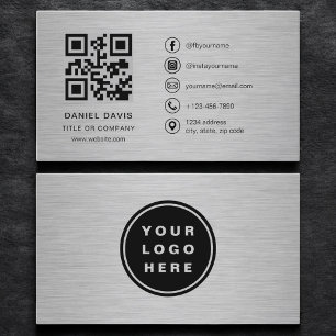 Metallic Professional Company Logo QR Code  Business Card