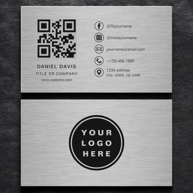 Metallic Professional Company Logo QR Code  Business Card (Creator Uploaded)