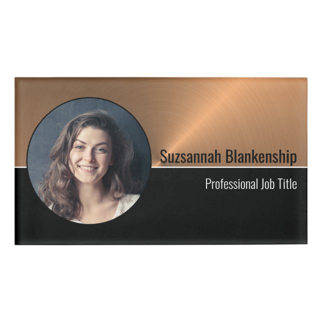 Metallic Professional Copper Flare Custom Photo Name Tag (Front)