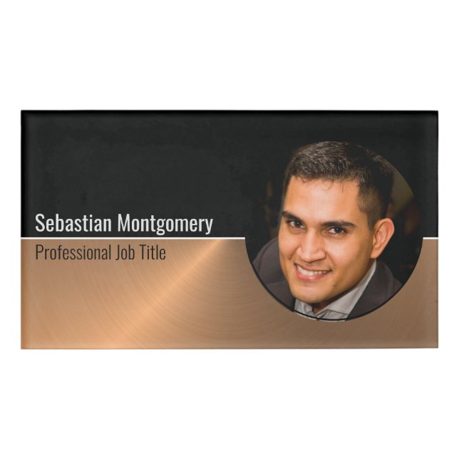 Metallic Professional Copper Flare Custom Photo Name Tag (Front)