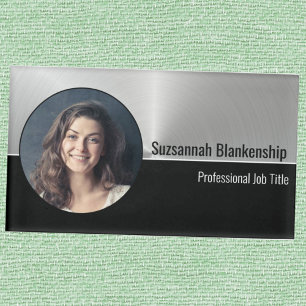 Metallic Professional Silver Flare Custom Photo Name Tag