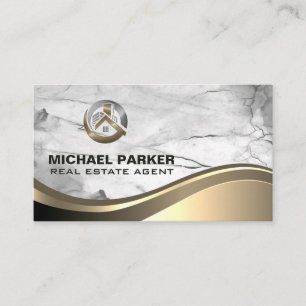 Metallic Property Logo   Marble Metal Wave Business Card