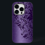 Metallic Purple Brushed Aluminium Purple Lace Case-Mate iPhone 14 Pro Case<br><div class="desc">Deep purple tones metallic brushed aluminium look with darker purple floral lace. Available on other products and  8 different colour.</div>