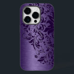 Metallic Purple Brushed Aluminium Purple Lace Case-Mate iPhone 14 Pro Case<br><div class="desc">Deep purple tones metallic brushed aluminium look with darker purple floral lace. Available on other products and  8 different colour.</div>
