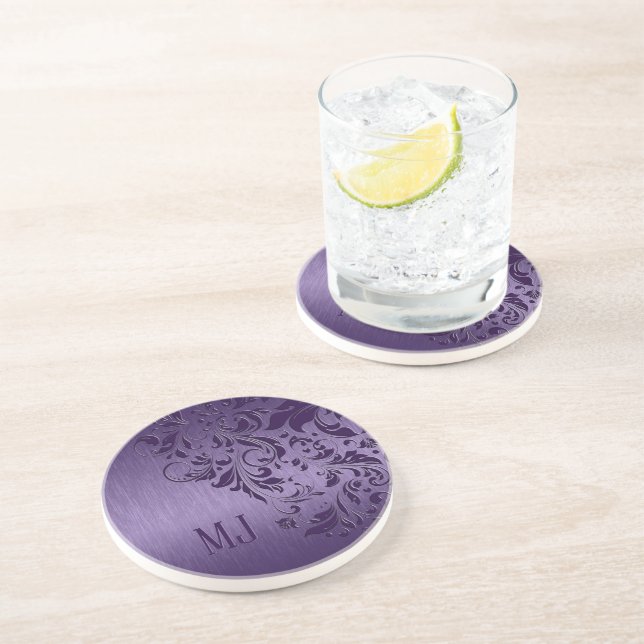 Metallic Purple Brushed Aluminium Purple Lace Coaster (Side)