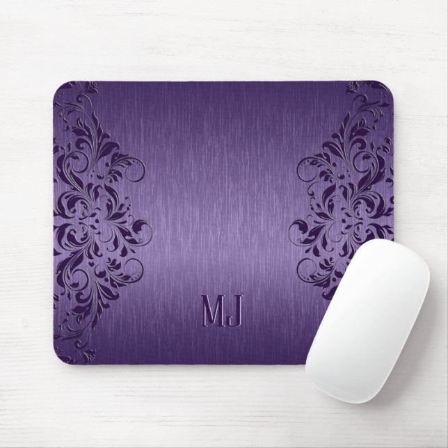 Metallic Purple Brushed Aluminium Purple Lace Mouse Mat (With Mouse)