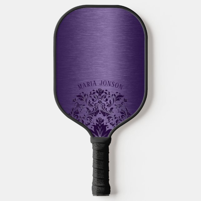 Metallic Purple Brushed Aluminium Purple Lace Pickleball Paddle (Front)